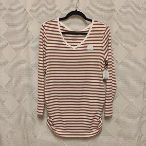 Striped Long Sleeve Top - Brown and White Women's Maternity Size Small
